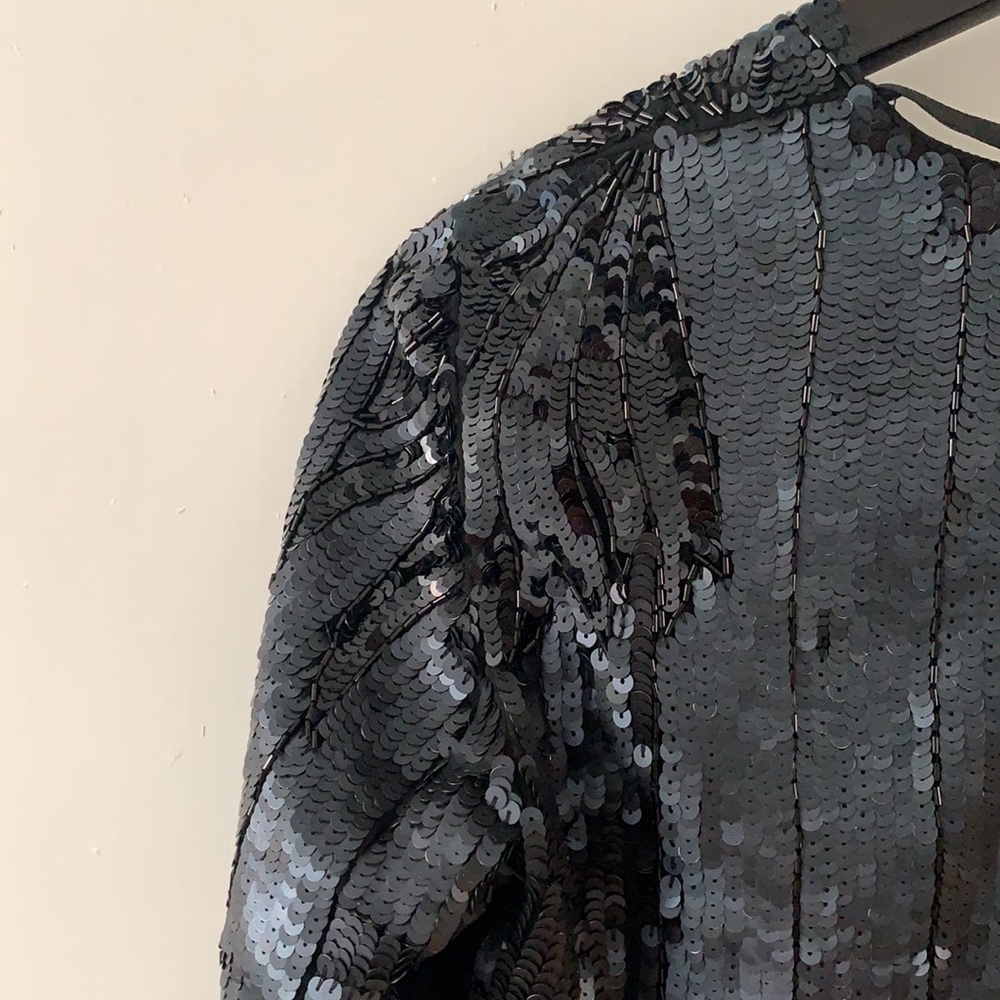 Matt & Shiny Sequin Formal Cropped Cardigan Top - image 8